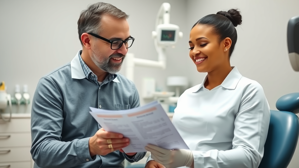 professional dentist consulting patient, explaining dental treatment plan for patient retention rate in dentistry