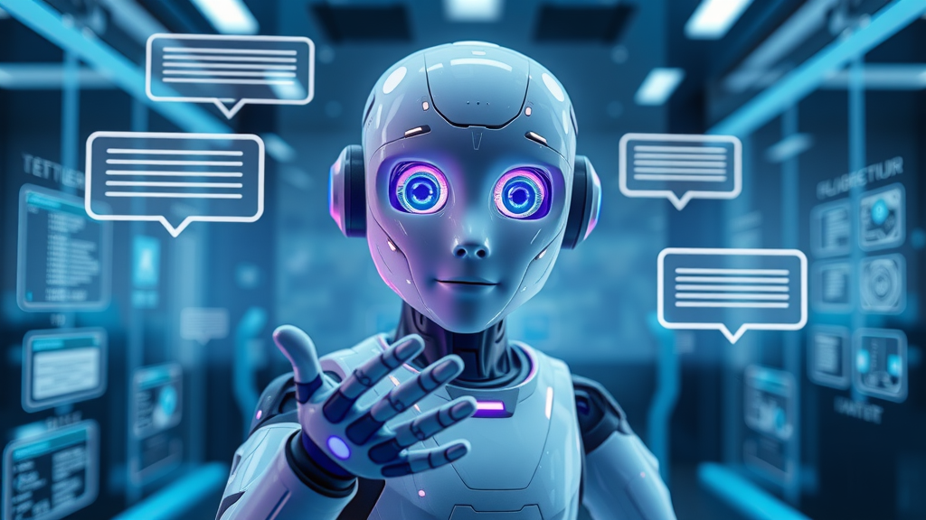 futuristic AI chatbot avatar communicating automated customer service