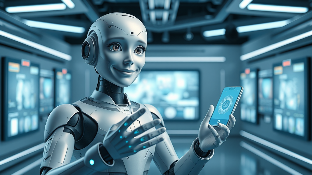 AI avatar presenting a product with video generator technology in a modern studio