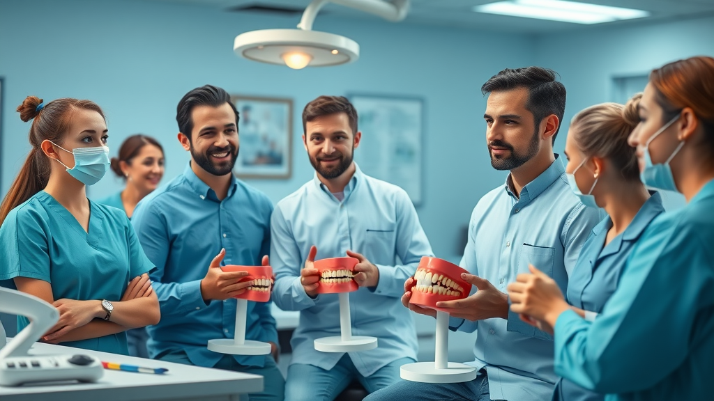 engaged dental staff role-playing effective communication in a classroom, representing training for patient engagement in dental care