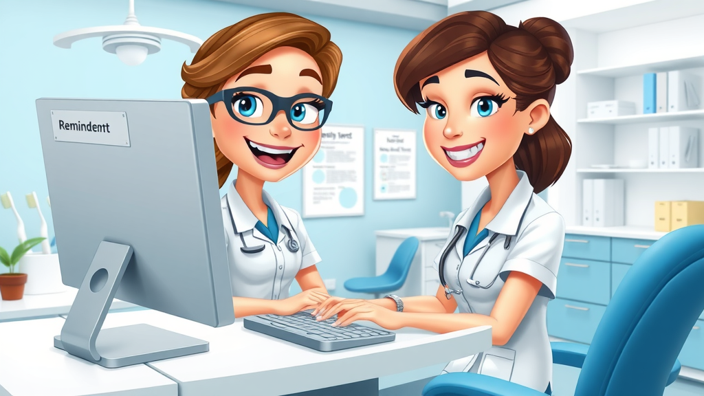 Dental appointment reminder templates being created by dental receptionist at front desk
