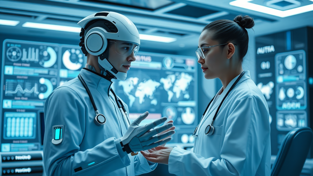 futuristic clinic with AI-powered recall system and advanced patient engagement technologies