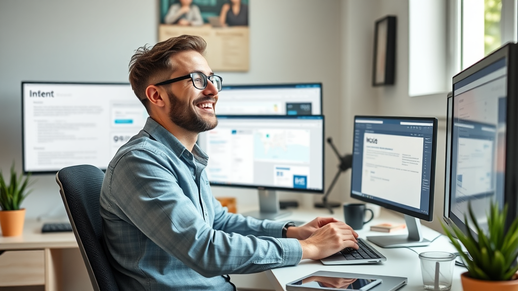 Freelance copywriter using AI-powered writing tools for multiple client projects