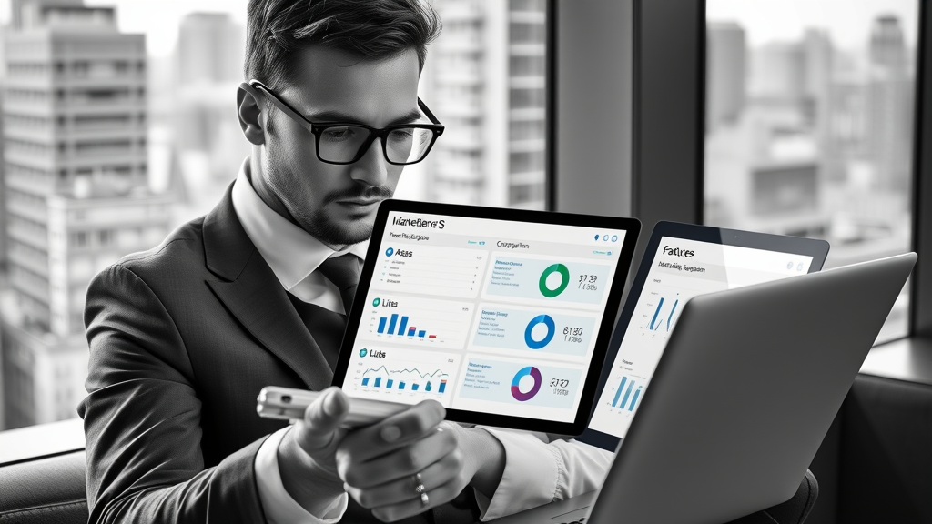 marketing automation software - marketing professional comparing automation platforms and analytics dashboard