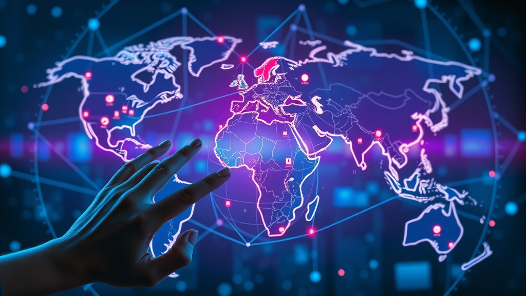 Digital map showing global reach of speech-to-text AI across supported languages and markets