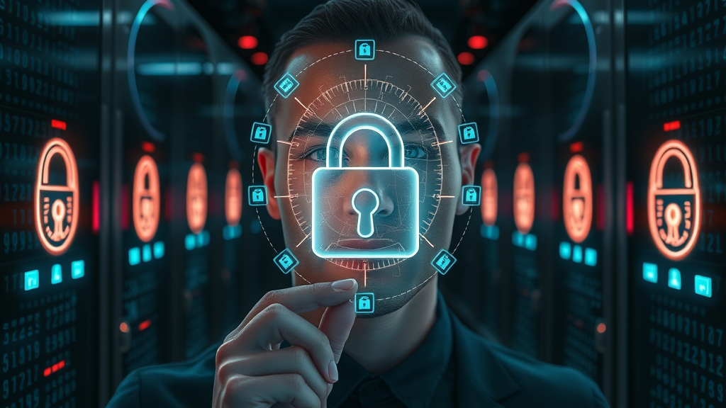 AI data privacy shield and secure server room for machine learning in content marketing