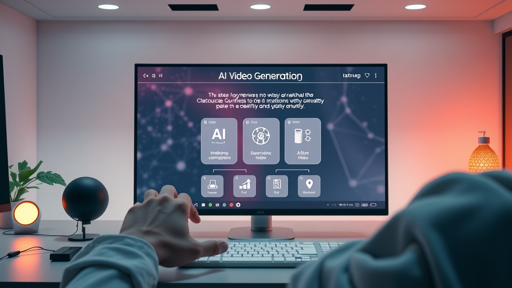 User-friendly AI video generator interface showing intuitive step-by-step workflow with glowing interactive buttons.