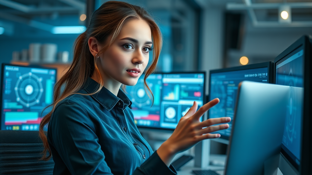 innovative marketer using AI software for dental practice growth in a modern tech office