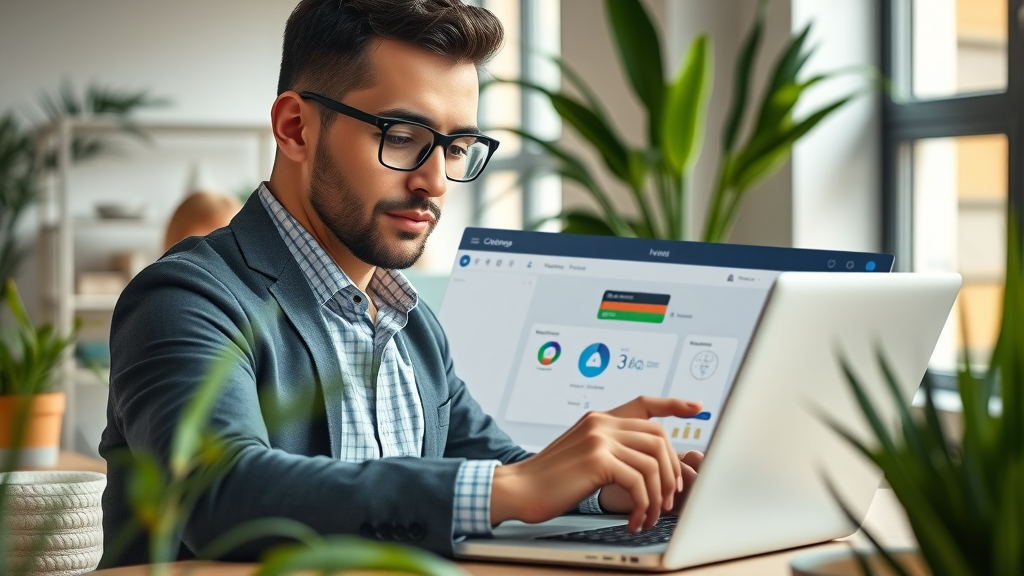 Business professional integrating AI video tool into workflow dashboard
