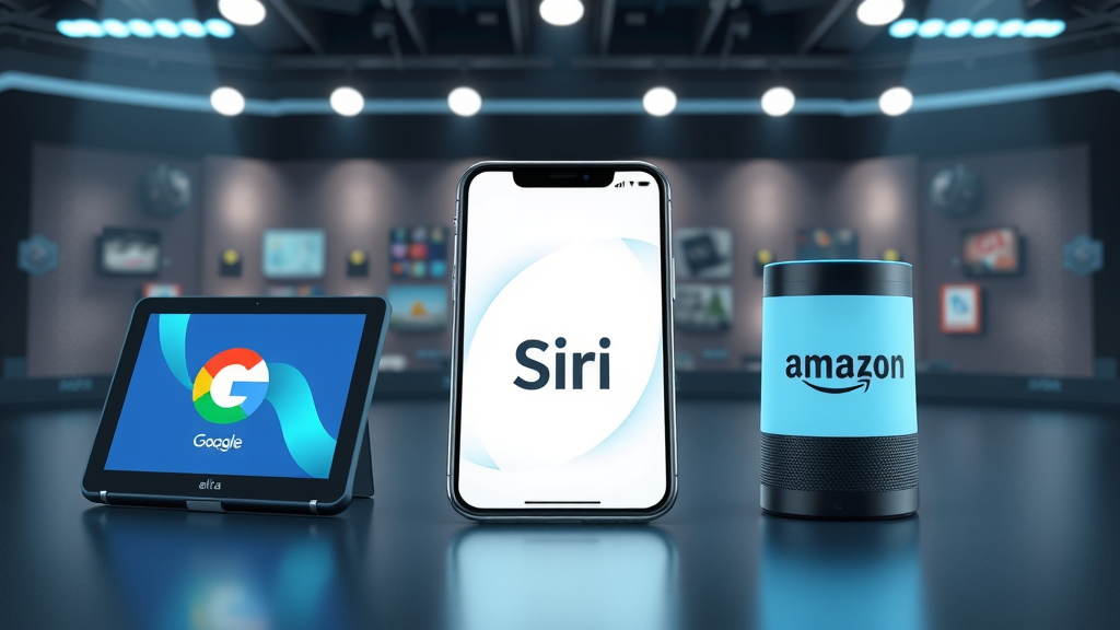 Visual comparison of top voice recognition AI solutions including Google, Siri, and Alexa for speech recognition technology