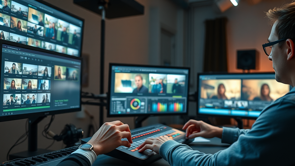 modern editing studio powered by computer vision in videos, editors using advanced video analysis tools