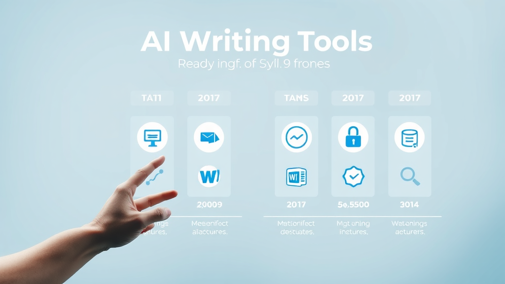 infographic depicting top ai writing tools, ranked chart of content creation platforms, professional comparison, icons for blog posts, product descriptions, and social media