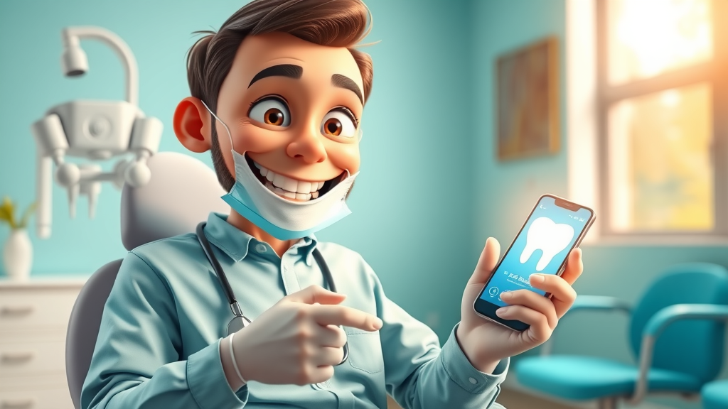 innovative dental patient exploring a dental app on a smartphone, illustrating digital transformation in patient engagement in dental care