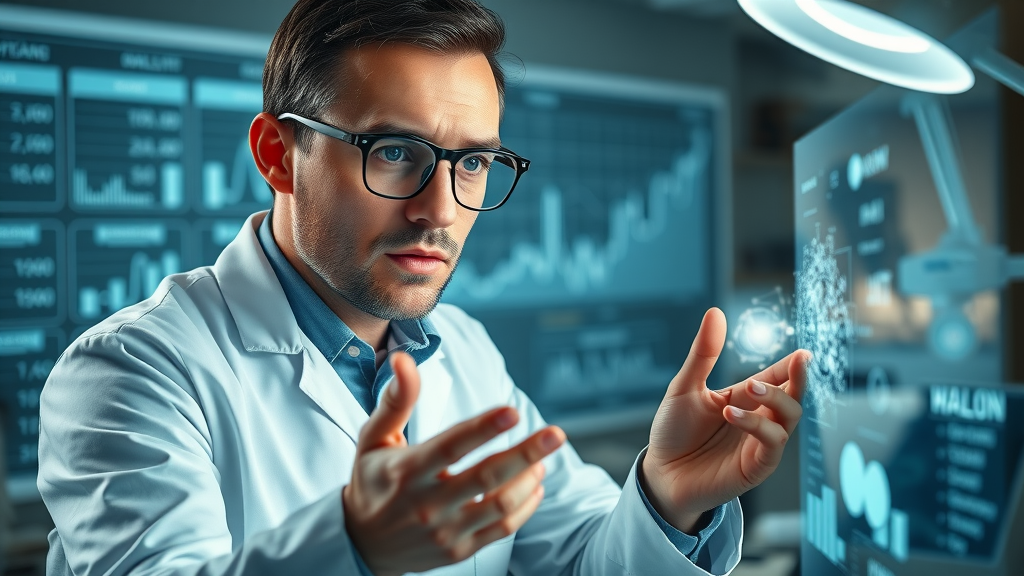 Meticulous scientist examines AI algorithms and neural networks for media content generation.