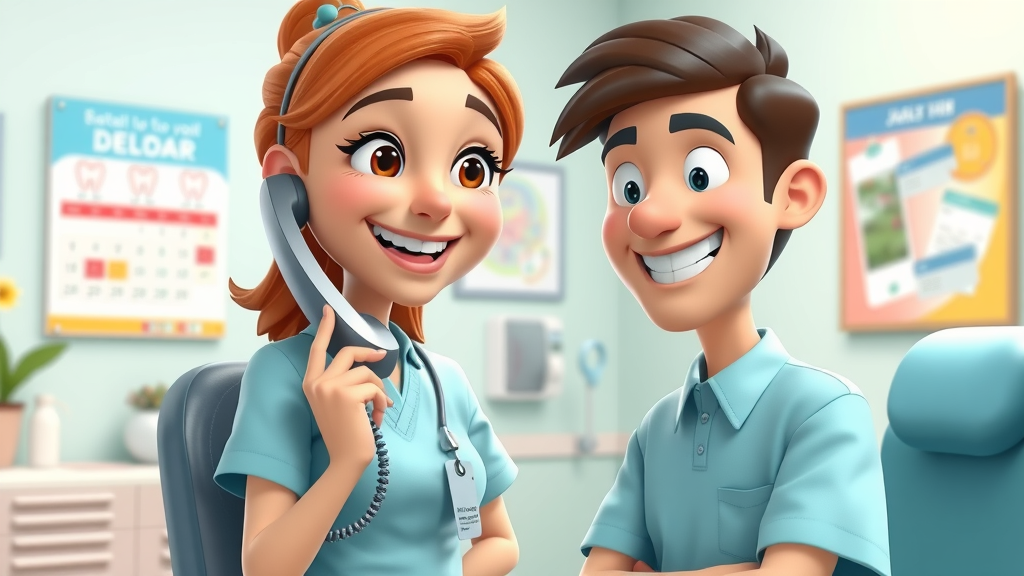 friendly dental staff member making a post-treatment follow-up call to a happy dental patient, improving retention rates