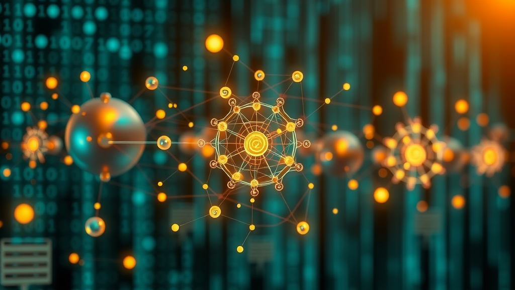 Abstract visualization of conversational AI process, showing NLP, generative AI, network nodes, data flow between digital agents, ai platform