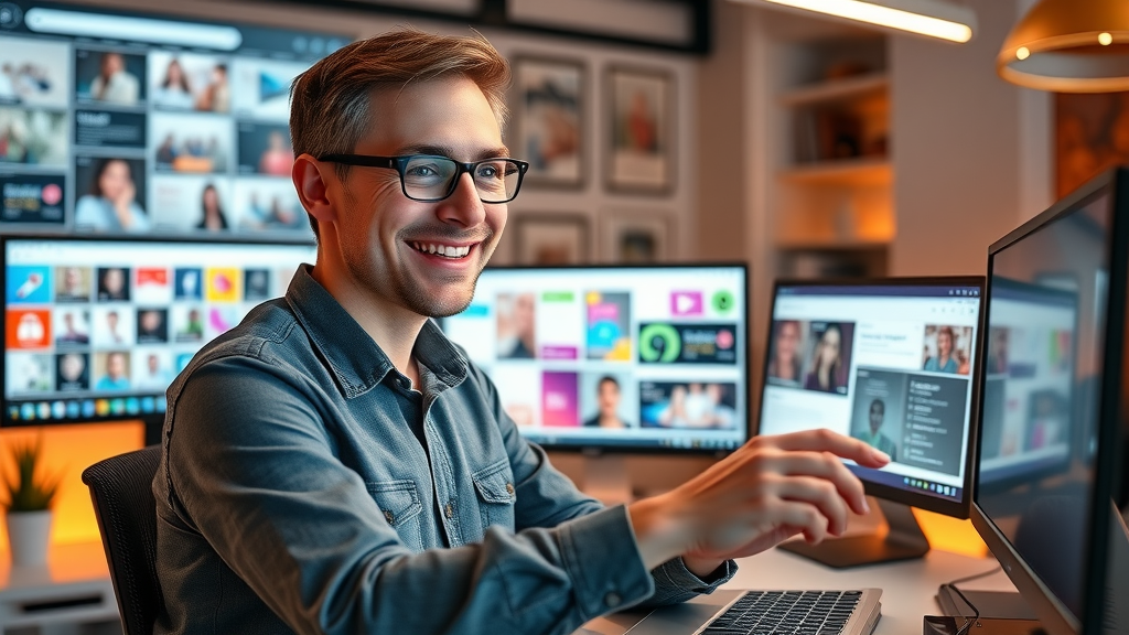 Marketing specialist scheduling AI-generated social media and blog posts