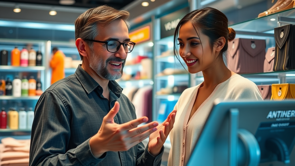 Personalized online retail shopping with AI agent recommending products, vibrant virtual store, conversational ai agent
