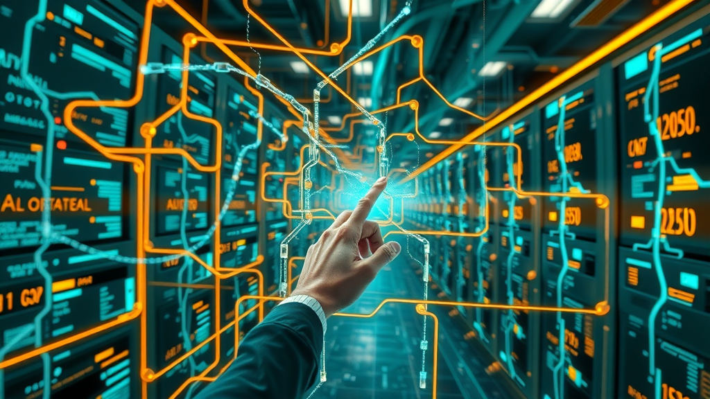 Animated data flows into neural network models, representing advanced AI tools for content generation.