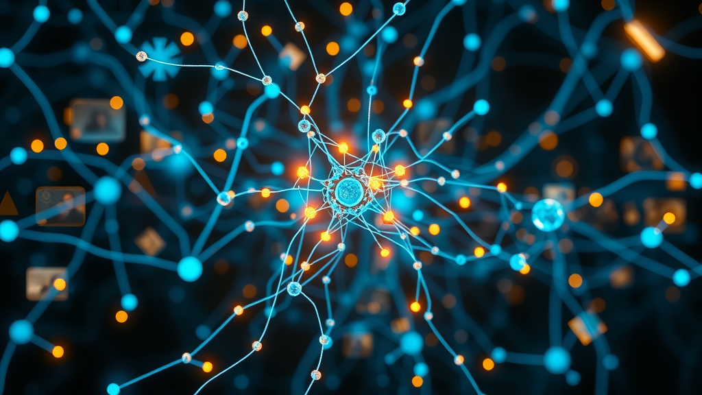 Dynamic AI neural network visualizing data flow and multimedia analysis in the media and entertainment industry