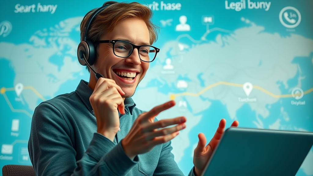 visualization of customer journey with delighted user interacting via AI voice support and digital map