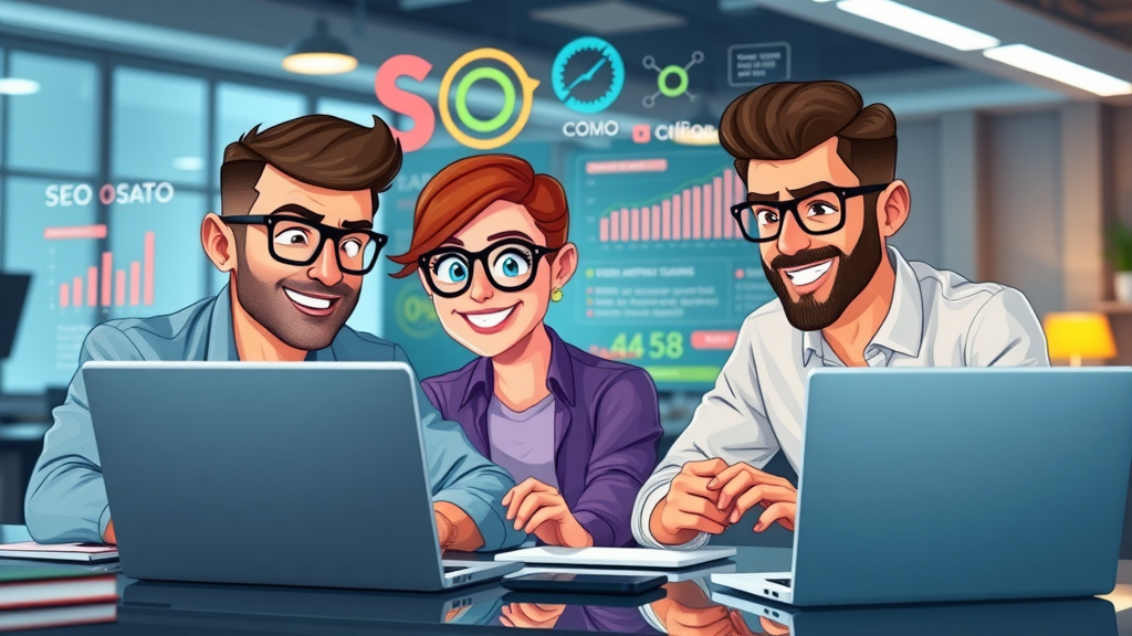 tech-savvy marketing team collaborating on dental practice growth using SEO charts and algorithms