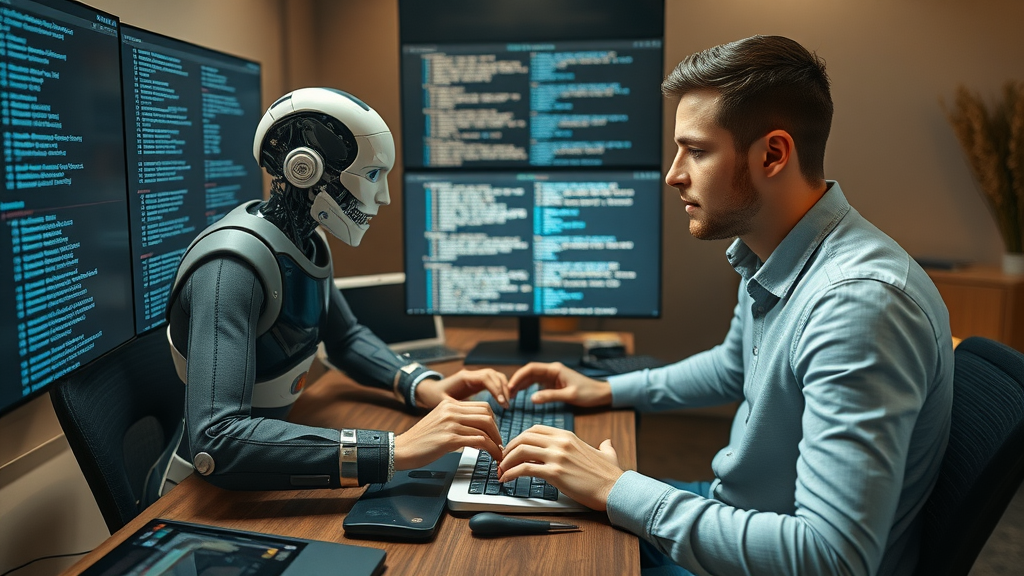 AI algorithm and human writer collaborating on script creation in media and entertainment
