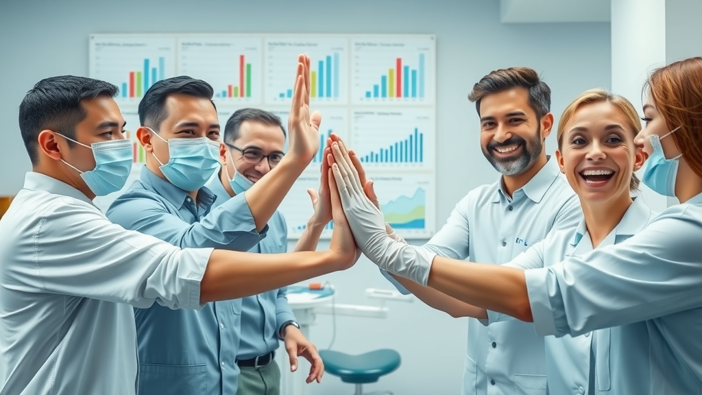dental patient reactivation strategies successful dental team celebrating positive patient growth statistics