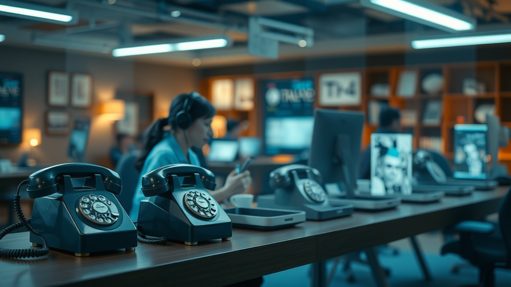 timeline of customer service automation technology from rotary phone to AI hologram interfaces