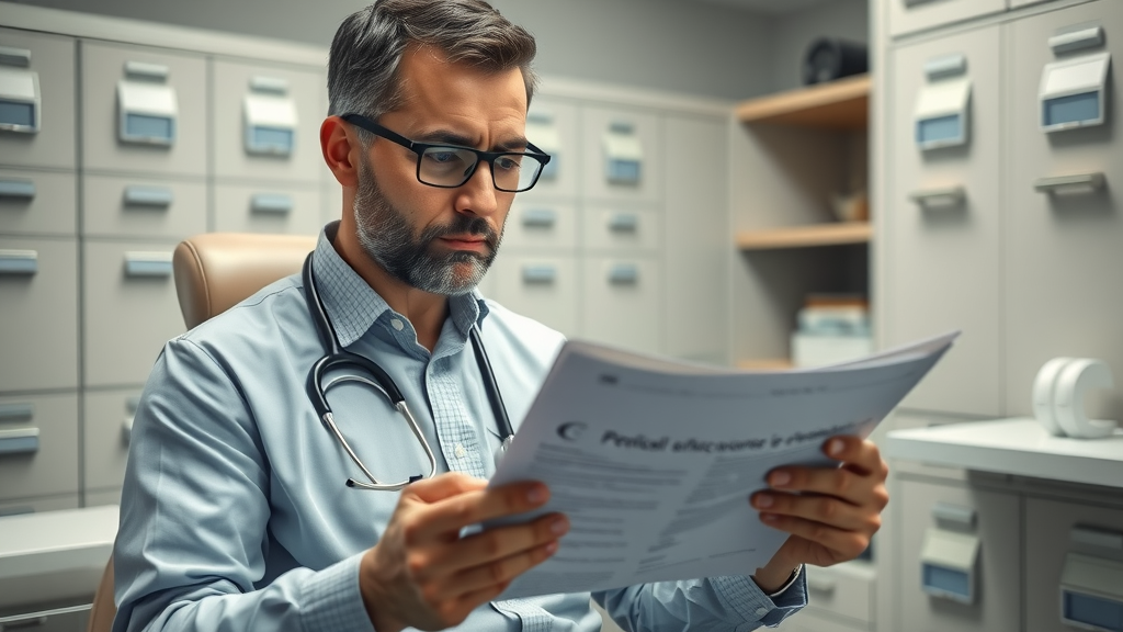Responsible dental practitioner reviewing patient records and legal documentation for patient reactivation