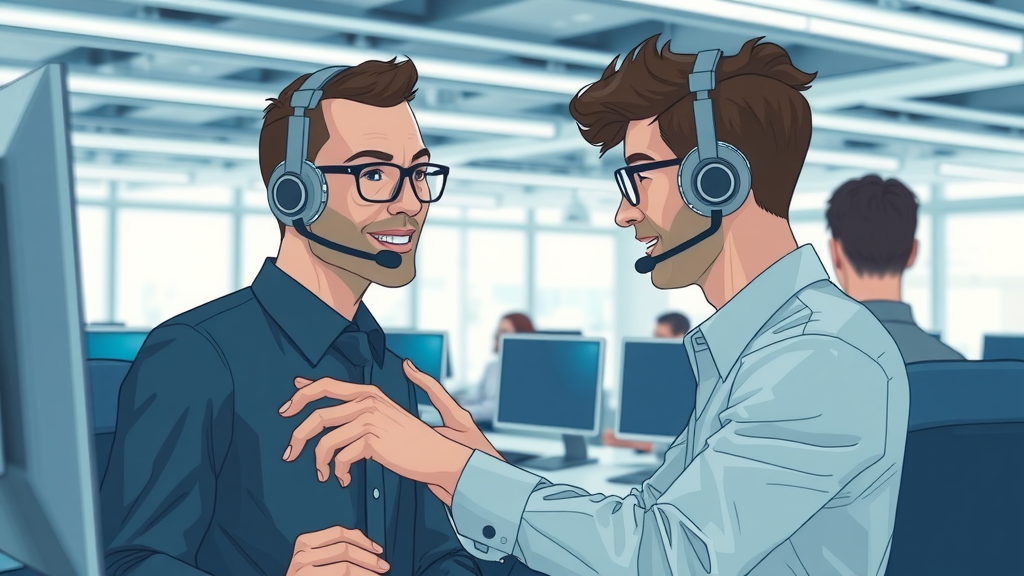 corporate environment with seamless AI system integration and business team configuring voice AI software